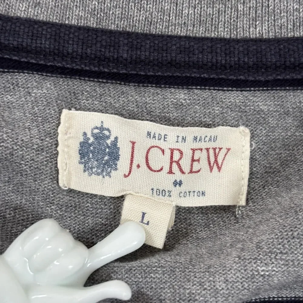 J.Crew Polo Shirt Men's Large Gray Striped 100% Cotton Long Sleeve Casual Preppy